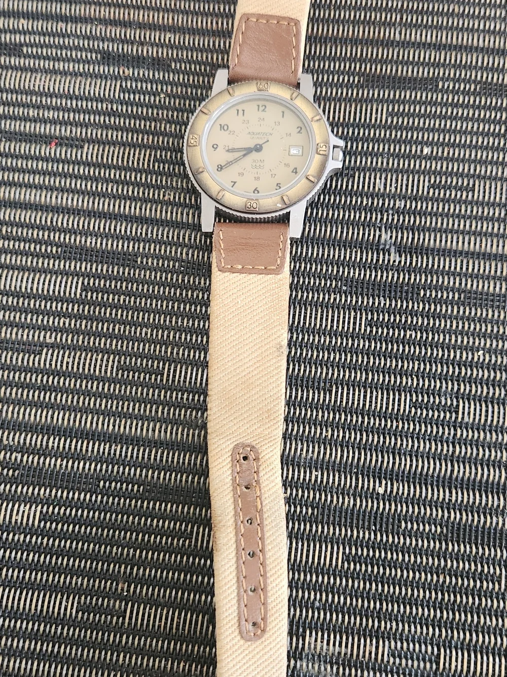 AQUATECH Beige Dial Brown Leather Strap Men's Quartz Watch